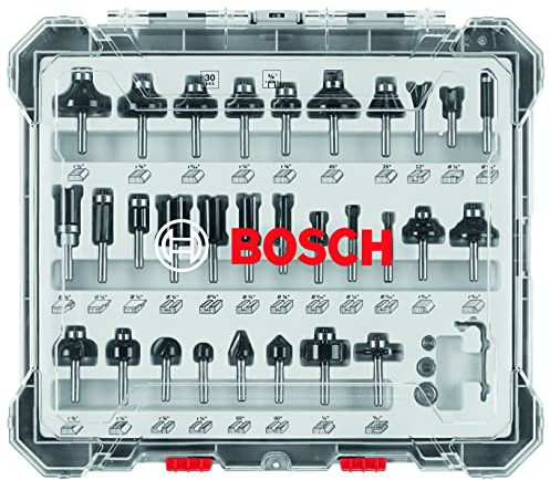 BOSCH RBS030MBS - Set di punte per router in legno duro con punta in metallo duro, 30 pezzi