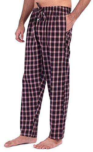 Karierte Pyjamahose für Herren – 100 % Baumwolle PJ Pants – gewebte Nachtwäsche leichte Lounge-Schlafhose für Herren, Grau/Schwarz kariert, X-Large