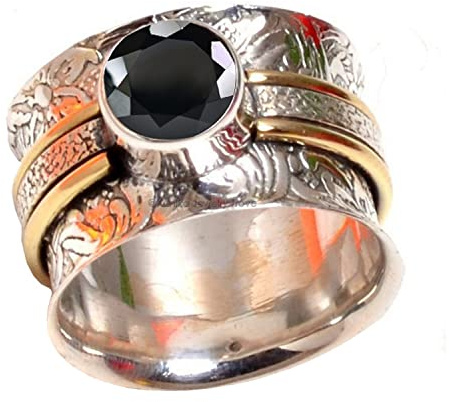 Kanika Jewelry Trove 925 Sterling Silver Black-Onyx Cut Handmade Ring Bands for Women & Girl