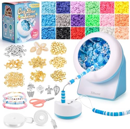 Tilhumt Clay Perlen Spinner Kit, 3824Pcs Elektrischer Perlen-Spinner für Schmuckherstellung mit 18 Farben Tonperlen und Perlenzubehör zum Herstellen von Armbändern oder Halsketten (Patentiertes)