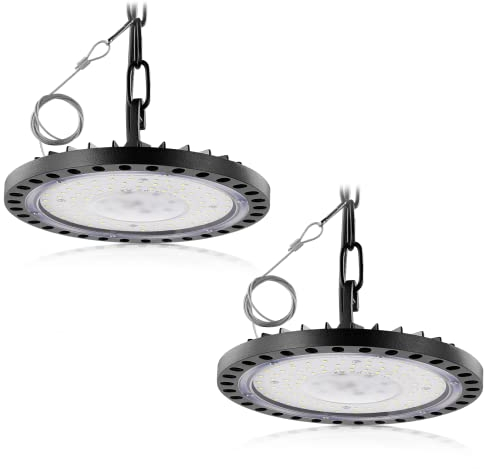 papasbox 2 Stück 100W LED Werkstatt Deckenleuchte Werkstattleuchte Kaltweiß Deckenstrahler | UFO Lampe für Werkstattlampe LED Hallenbeleuchtung Hallenstrahler Industrielampe