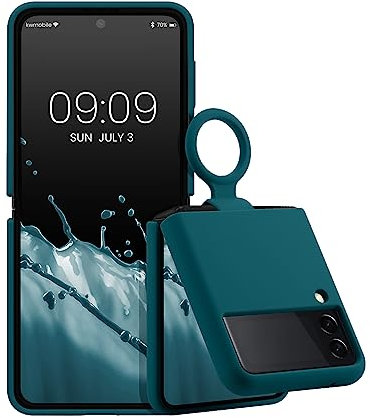 kwmobile Custodia con Anello Compatibile con Samsung Galaxy Z Flip 3 5G - Cover Ultra Slim Silicone Morbido - Back Case Morbida TPU - Petrolio Matt