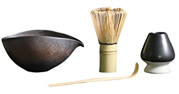 IEEDFJKK 4 Pieces/Set Home Ceremony Matcha Tea Pottery Bowl Stand Whisk Stirring Spoon Tea-Tasting Kit Drinkware Accessories, Type 3