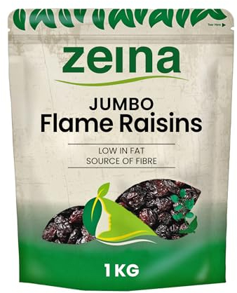 Zeina Jumbo Flame Raisins with Resealable Zip for Snacking and Home Baking (1Kg) - Source of Fibre, Low Fat - Perfect as Raisins Snack Packs for Kids, Perfect for a Healthy Vegan Diet