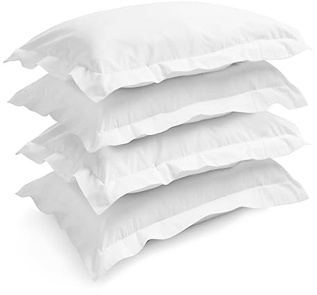 Pizuna White Pillow Cases 4 Pack Cotton 400 Thread Count 50 x 75 cm | 100% Long Staple Combed White Cotton Pillow Cases pack of 4 Sateen Weave Pillow Case x (Cooling Pillowcases)