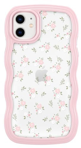 ZCDAYE Floral Case Compatible with iPhone 11, Aesthetic Flower Pattern & Cute Curly Wavy Shape Phone Case for Women Girls,Soft TPU Shockproof Cover for iPhone 11 (6.1 inch), Pink