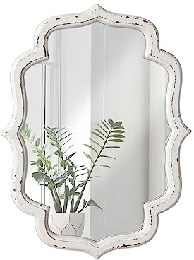 Sintosin Dekorative Wandspiegel Klein 30 x 40 cm, Vintage Spiegel Oval Weiß, Shabby Chic Badspiegel mit Holzrahmen, Spiegel Wand für Wohnzimmer, Flur, Schlafzimmer, Badezimmer