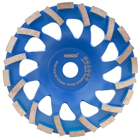 HERZO Mola a tazza diamantata 180 mm per smerigliatrice angolare, per pietra, cemento, colla per piastrelle, granito, muratura