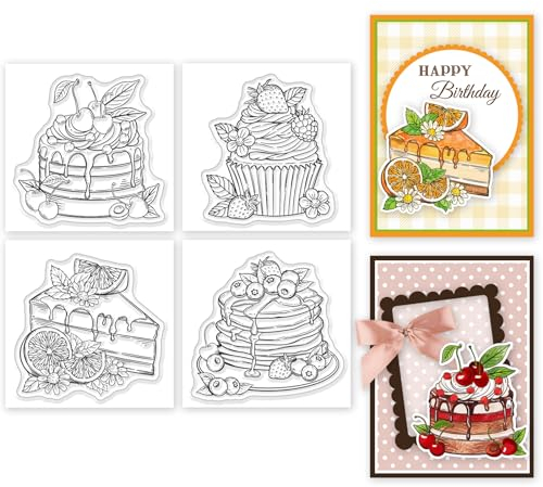 GLOBLELAND Transparente Mini-Stempel für Kuchen, Obst, für Bastelarbeiten, Scrapbooking, Mini-Erdbeere, Kirsche, Silikon, transparente Stempel für Karten, Fotoalbum, Tagebuch, Heimdekoration, 4 Stück