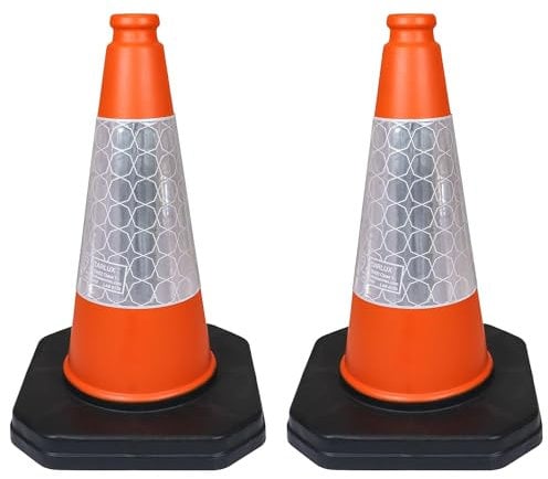 2 x 460mm 1-Piece High Traffic Cones for Street Safety - Strong and Durable Outdoor Cones with Very Low Centre of Gravity - U.K Made Safety Cones