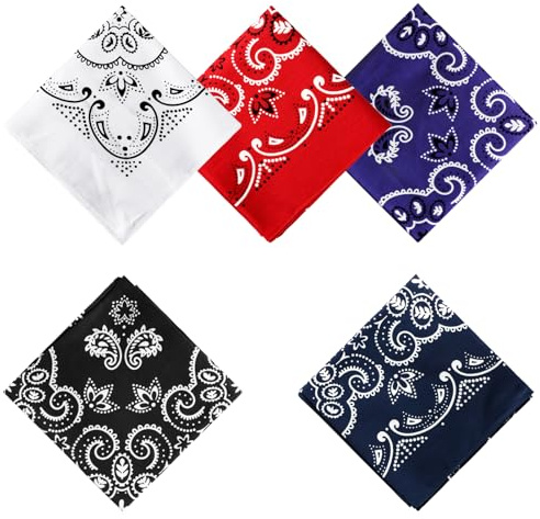 KUWAN Bandanas, Stirnband, Gesichtsmaske, quadratisch, 70 x 70 cm, 100% Baumwolle, 5 Stück, mehrfarbig, One size
