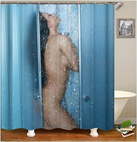 Rideau Douche Anti Moisissure Femme Sexy Rideau de Douche 120x200 cm Modèle Sexy Rideaux de Douche Tissu Imperméable Lavable pour Baignoire ou Salle de Bain A4392