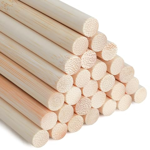 SOSMAR Lot de 30 bâtonnets en bois pour travaux manuels, ronds, diamètre : 10 mm x 30 cm de long, ronds, en bois naturel, pour modélisme, bricolage, artisanat et décoration