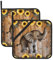 Quadratische Topflappen mit Sonnenblumen-Elefant, Holzboden, bedruckt, hitzebeständig, für Küche, Backen, Grillen, 2 Stück
