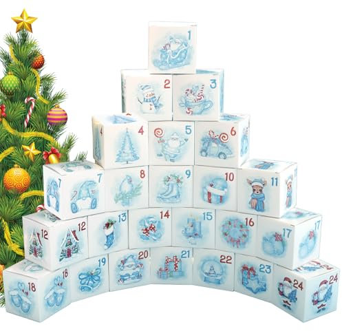 Adventskalender zum Befüllen DIY Adventskalender zum Selbstbefüllen mit Kartons, Stickern und Juteschnur 2025 Adventskalender zum Basteln DIY Adventskalender Selber Befüllen (Kubus Blau)