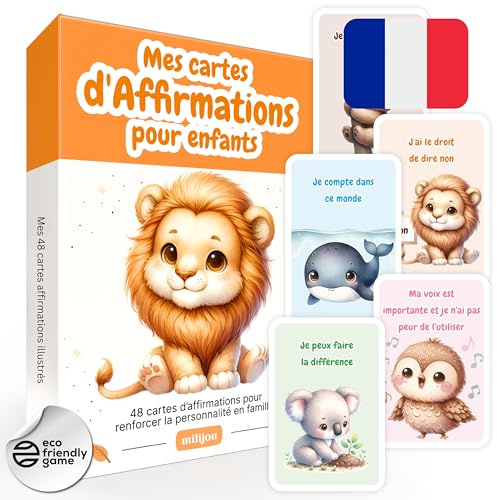 Milijou | 48 positive Affirmationskarten für Kinder von 3 bis 12 Jahren – Lern- und Spielkartenspiel – entwickelt Selbstvertrauen, Wertschätzung und Wohlwollen – Geschenk für Mädchen und Jungen
