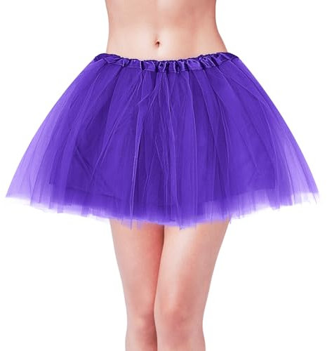 Tütü Damen Dunkellila Erwachsene Tüllrock Stretch 3 Lagen Tüll Ballettrock Karneval Kostüm Party Zubehör Urlaub Tanz Halloween Laufrock 80er Rock Jahre Outfit Ballett