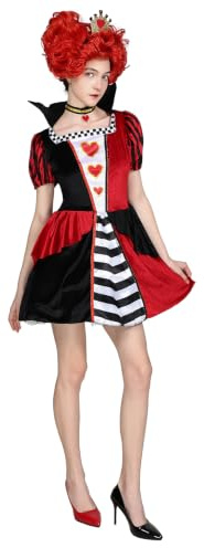 EraSpooky Herzkönigin Kostüm für Damen – Inspiriert von Alice im Wunderland – Halloween Kleid mit Krone