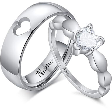 XUANPAI Personalisierte Paar Ringe mit Gravur - Edelstahl Cubic Zirkonia Hochzeitsring Promise Ring, Kundenspezifischer Name Ring Partnerringe Eheringe Freundschaftsringe für Damen Herren