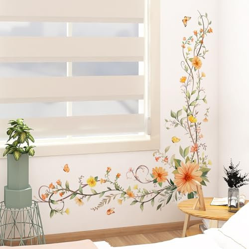 Tanlaby Plantas Flores Pegatinas de Pared Flores Colgantes Vid Adhesivos Pared Retro Margarita Vinilos Decorativos para Sala de Estar Dormitorio Oficina TV Sofá Baño