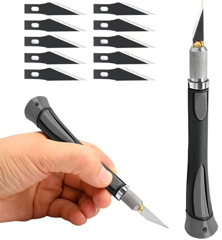 Bastelmesser, dessen Klingen, Fingermesser, Präzisionsmesser,Eine breite Zusammenstellung von Bastelmessern, Skalpellen, Bastelzubehör und präzisionsmessern für kreative Arbeiten