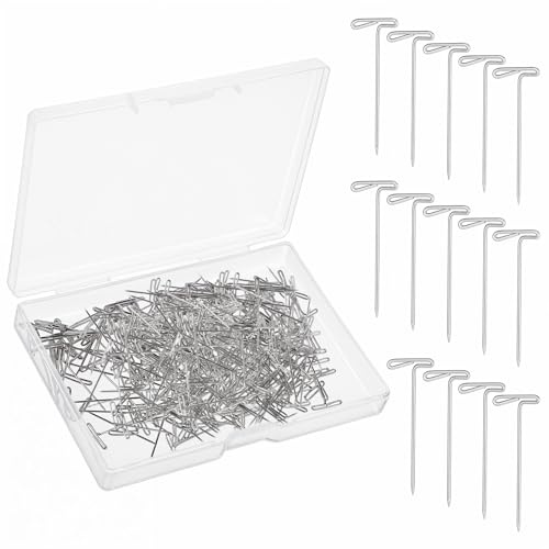 ZEYIYER 100 Stück T-Nadeln 2,7 cm Eisen Perücken Set, Stecknadeln Mit Kopf Silber Wiederverwendbar Zum Blockieren Stricken und Modellieren Mit Aufbewahrungsbox