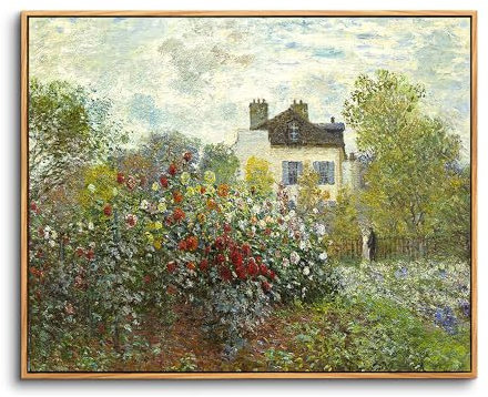 hyidecorart Vintage Leinwand Bilder mit Rahmen Holz, 50x75 cm Klein Wandbilder Wohnzimmer Claude Monet Garten Bild Aesthetic, Wanddeko Schlafzimmer Gemälde Desktop Badezimmer Büro Zimmer Esszimmer