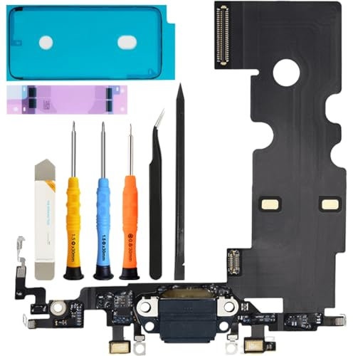 ZHUROUPU Dock Connector für iPhone 8 4.7“ Flexkabel für Ladeanschluss, Kopfhörerbuchse Reparatur USB-Ladegerät Mikrofon Antennenbaugruppe für iPhone 8 A1863 A1905 A1906 mit Reparaturwerkzeug (Schwarz)