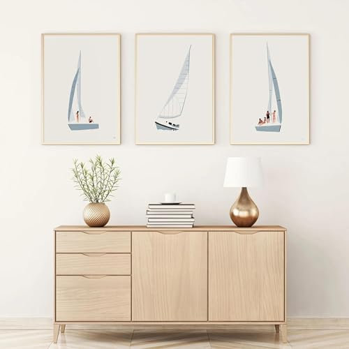HIPWST Segelboot-Poster, minimalistischer Yacht-Party-Kunstdruck, Meeresresort, Leinwandgemälde, Wandbild, Schlafzimmerdekoration, 80 x 120 x 3, rahmenlos