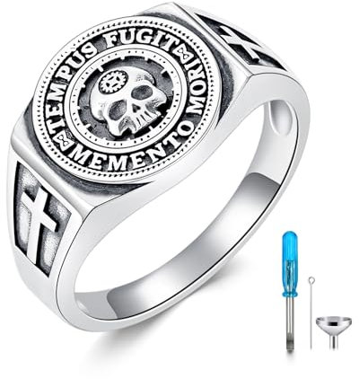 PROESS Memento Mori Urnen Ring für Asche 925 Sterling Silber Skull Einäscherungsring Memento Mori Ringe Schmuck Geschenk für Damen und Herren(Größe 8)