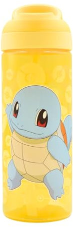 HOX POKEMON SQUIRTLE Reusable BPA free Kids Atlantic Water Hydration Bottle with built in Carry Loop, Flip Up Spout and removeable straw - 600ml, Yellow