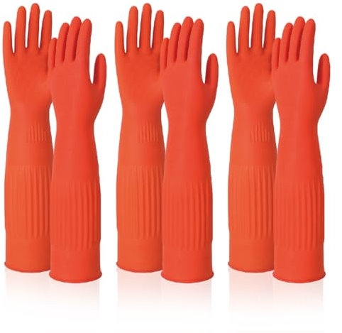 AOpghY Lot de 3 Paires de Gants de Vaisselle en Latex antidérapants de 15 Pouces de Longueur au coude, Gants de Protection élastiques Doux pour la Peau, Fournitures de Bureau
