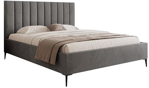 DomoHome Schlafzimmer Bett, Polsterbett Mona Slim III in VELUTTO Stoff – Komfortables Doppelbett mit Stilvollem, Samtigem Finish und Ergonomischer Rückenstütze 200x200 cm, Dunkelgrau