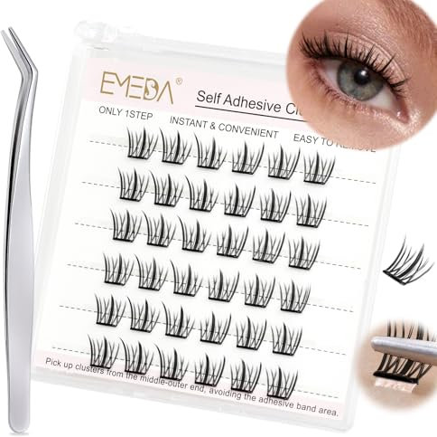 EMEDA Sheet Self Adhesive Lash Clusters, Press-On Lashes No Glue Needed Pre Glued Eyelash Clusters Wispy Cluster Lashes, C Curl Individual Lash Kit, ULTRA-THIN&LIGHT Reusable No Residue (Fairy05)