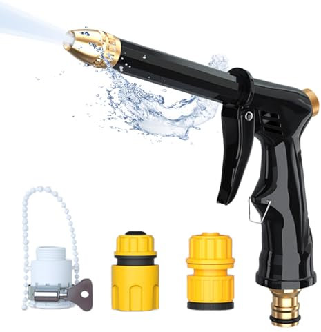 Pistola da Giardino in Metallo, Pistola Spray ad Alta Pressione con 3 connettori per tubi, Pistola Multifunzione con Flusso D'Acqua Controllabile, Lavaggio Auto, Pulizia Cortile, Irrigazione Giardino