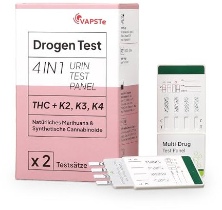 VAPSTe 4-in-1 Urin-Drogentest-Set x2 | Professionelle THC & synthetische Cannabinoide test (K2, K3, K4) | Empfindliche Dip-Karten | Schnelle Ergebnisse | Marihuana & Cannabis Nachweis