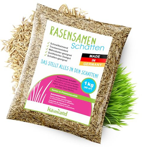 halmland® Rasensamen Schattenrasen schnellkeimend 1kg für 40m² - Premiumrasen für Schattenbereiche - Grassamen trockenresistent Herbst - made in Germany - Schattenrasensamen