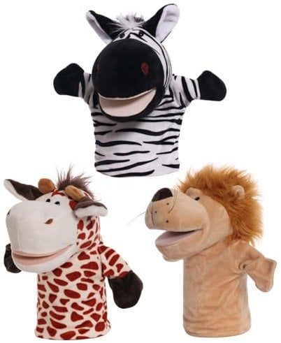 PSFDEWT Tierhandpuppen 3pcs 9,84 Zoll weiche Plüschpuppen für Kinder, Open Mund Puppentheater für Geschichtenerzählen, Lehren, Vorschule, Rollenspielpuppet