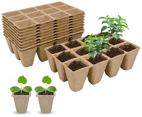 12 Pièces Pot Semis, Godets de Repiquage de Fleur et Plante en Fibres de Bois pour Jardin, Bac, Serre ou Potager, 144 Cellules