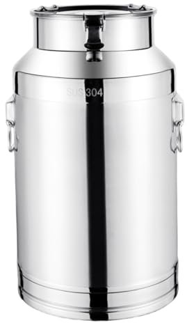 5L Stainless Steel Milk Can Jug with Lid, Secure Buckle & Lifting Ring, Non-Slip Dustproof Dairy Bucket for Food Storage, Farmhouse Decor & Liquid Transport