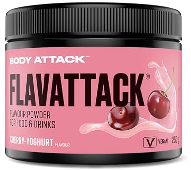 Body Attack Flavattack Cherry Yoghurt, 250 g - nur 7 kcal/Portion - Intensives Flavour Pulver für Müsli, Rice Pudding, Haferflocken, Drinks etc. - Geschmackspulver ohne Palmöl, Aspartam, Gluten