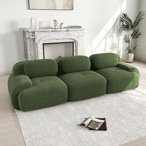 Dolamaní 3 Sitzer Sofa, Couch Sofa Cord Stoff für Wohnzimmer,Wohnung,Büro,Einfache Montage (Grün, D-(3 Sitzer))