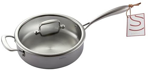 SANFELA 24 cm/ 3,2 l 5-lagige Edelstahl-Sauteuse mit Glas Deckel | kompatibel mit allen Herdarten, spülmaschinenfest, Frei von PTFE, PFAS und PFOA