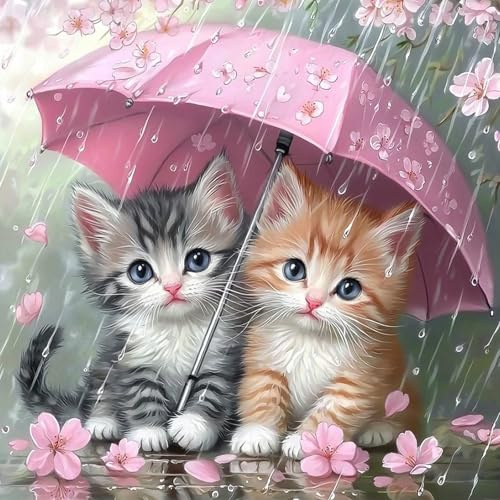 MAXBYE 5D Diamond Painting Kit Completo Adultos Gatos, Flores Rosas Pintura Diamante Animal, Diamond Painting Art Punto de Cruz Cristal Para Decoración de Pared Hogar Regalo 30x30cm