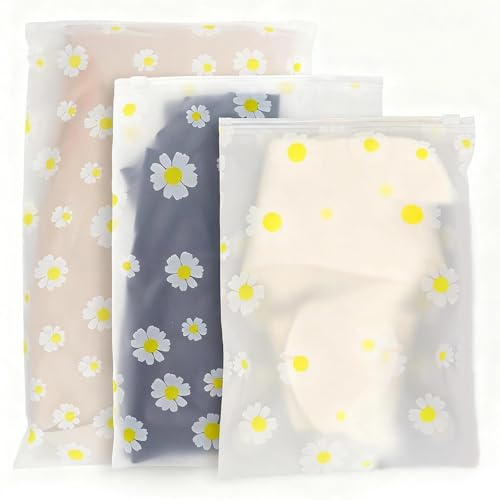 JOOTUEPO 24 Piezas Bolsas de Almacenamiento de Viaje, para Guardar Ropa Organizadores de Embalaje de Viaje, Reutilizable Bolsa de Transparente Esmeriladas para Ropa Zapatos Cosméticos (Margaritas)