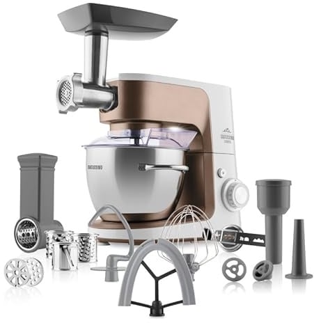 ETA Gratussino III Elements Küchenmaschine I 1200 W I 4,5 L Edelstahlschüssel I Planetenrührwerk I Fleischwolf I Rühr- & Schneidzubehör I stufenlose Geschwindigkeitsregelung I Gold