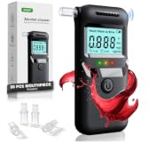 Alkoholtester Polizeigenau, Professioneller Promillemessgerät, Tragbarer Alkoholmessgerät mit Digitalem LCD Anzeige, Atemalkoholtester mit 20 Mundstücken für Den Einsatz zu Hause Oder Auf Partys