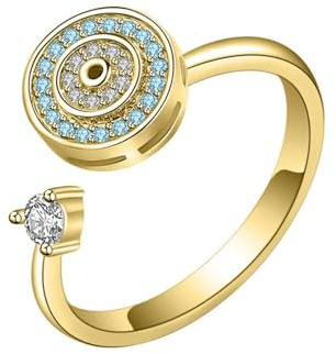 Böser Auge Fidget Spinner Ring für Damen, Verstellbarer Offener Silber/Gold Vergoldeter Ring, Spinn zur Stressminderung, Türkisches Nazar Böser Auge Schutzschmuck