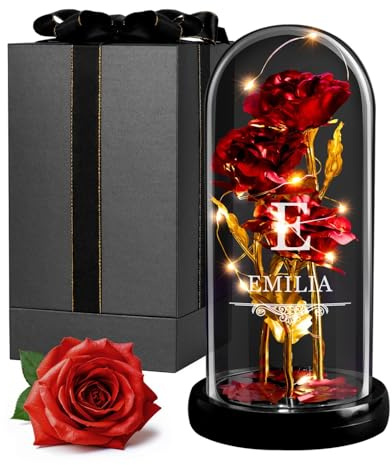 Maverton ewige Rose im Glas mit LED-Beleuchtung - Infinity Rose mit Gravur personalisiert - Geschenke für Frauen zum Valentinstag zu Weihnachten - Geburtstagsgeschenk für Frauen