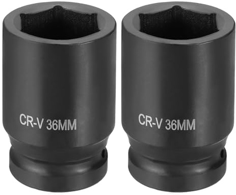sourcing map 2 llaves de vaso de impacto de 6 puntos de 1 pulgada de accionamiento métrico de 36 mm CR-V de acero para reparación de tuercas de eje de máquina, color negro